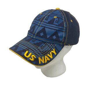 US Navy Mens Blue &‎ Yellow Aztec Print Adjustable Cap US Military Fun Design